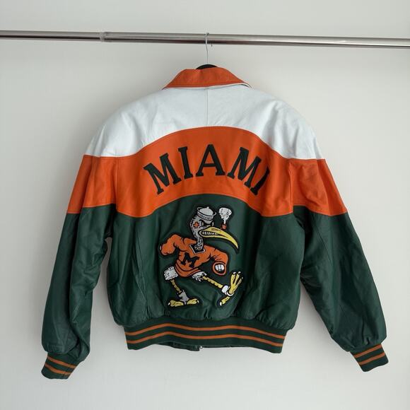 Vintage Miami Hurricanes Leather Jacket Mens Large Varsity Football Retro Logo - Picture 4 of 15